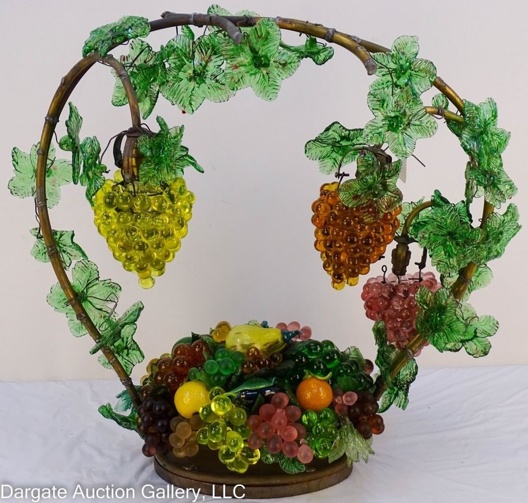 MONUMENTAL CZECH ART GLASS FRUIT BASKET LAMP (1 of 9)