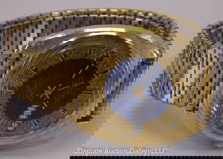 OMEGA CONSTELLATION CHRONO ELECTRONIC WATCH: Omega Constallation Chronographic Electronic 300Hz Wrist Watch - 14k gold filled bezel / stainless steel back / day & date on dial Speidel band / Condition: Sapphire scratched / working condition unkn