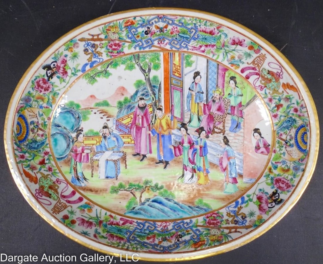 19th C CHINESE ROSE MANDARIN OVAL PLATTER (1 of 5)