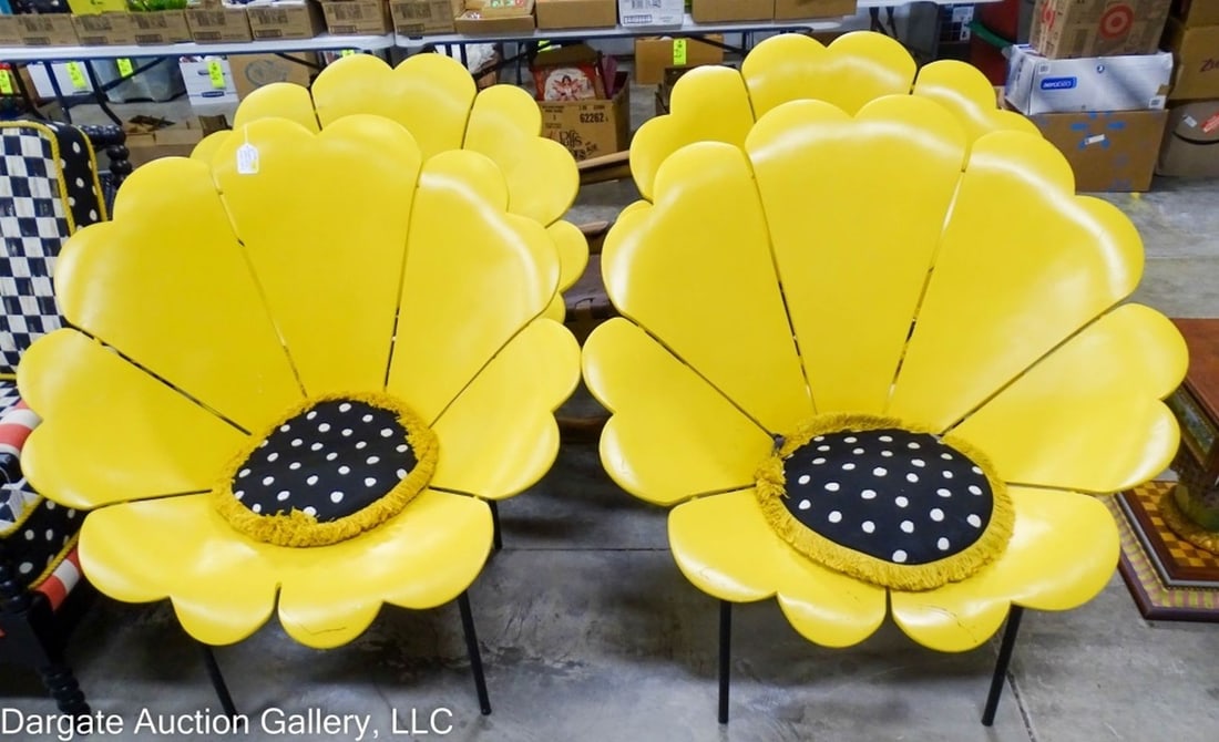 4 MACKENZIE CHILDS YELLOW DAISY OUTDOOR CHAIRS (1 of 10)