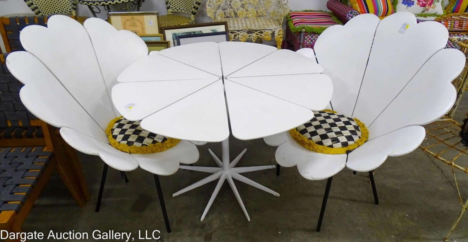 3pc MACKENZIE CHILDS OUTDOOR DAISY TABLE & CHAIRS (1 of 10)