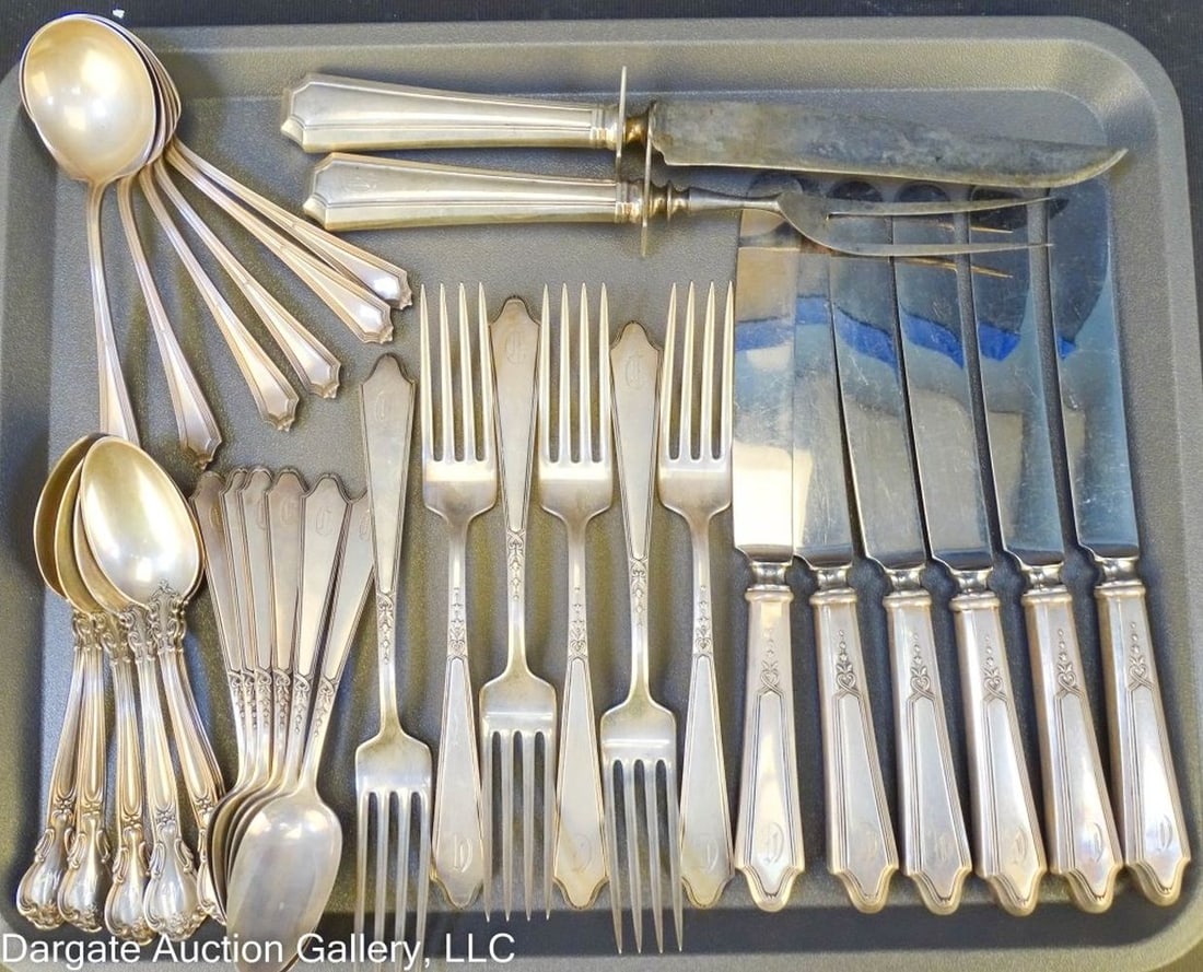 32pcs ASST ANTIQUE STERLING FLATWARE LUNT GORHAM + (1 of 4)