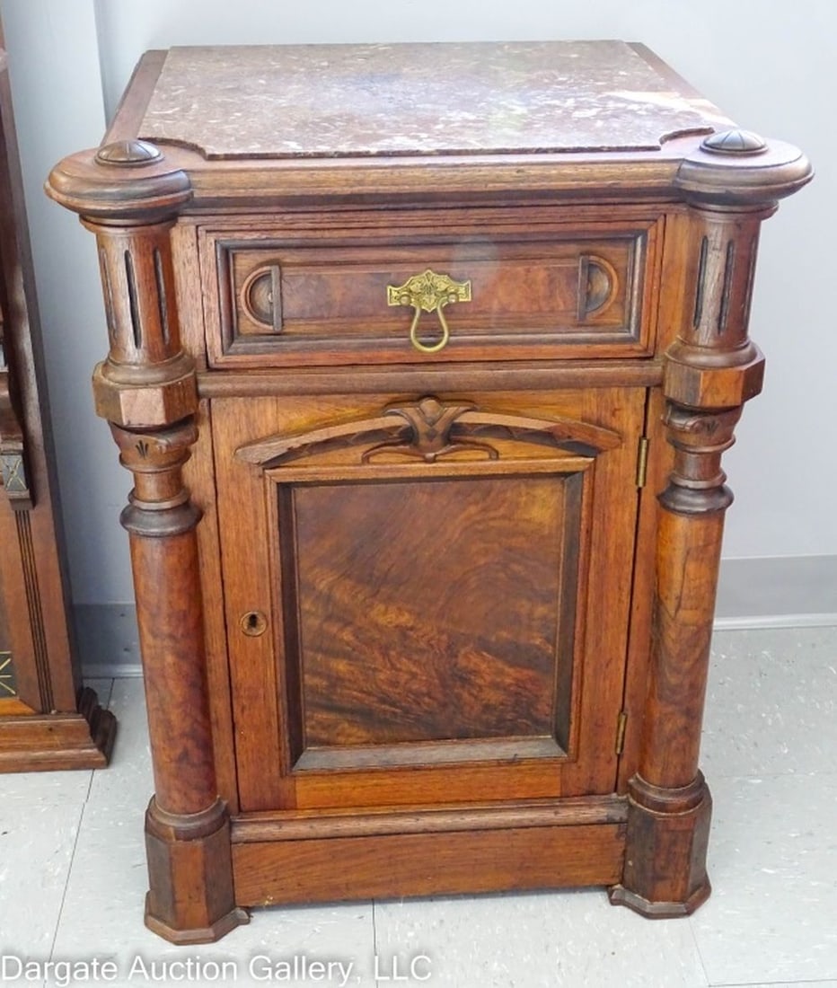 VICTORIAN WALNUT NIGHTSTAND CHOCOLATE MARBLE TOP (1 of 5)
