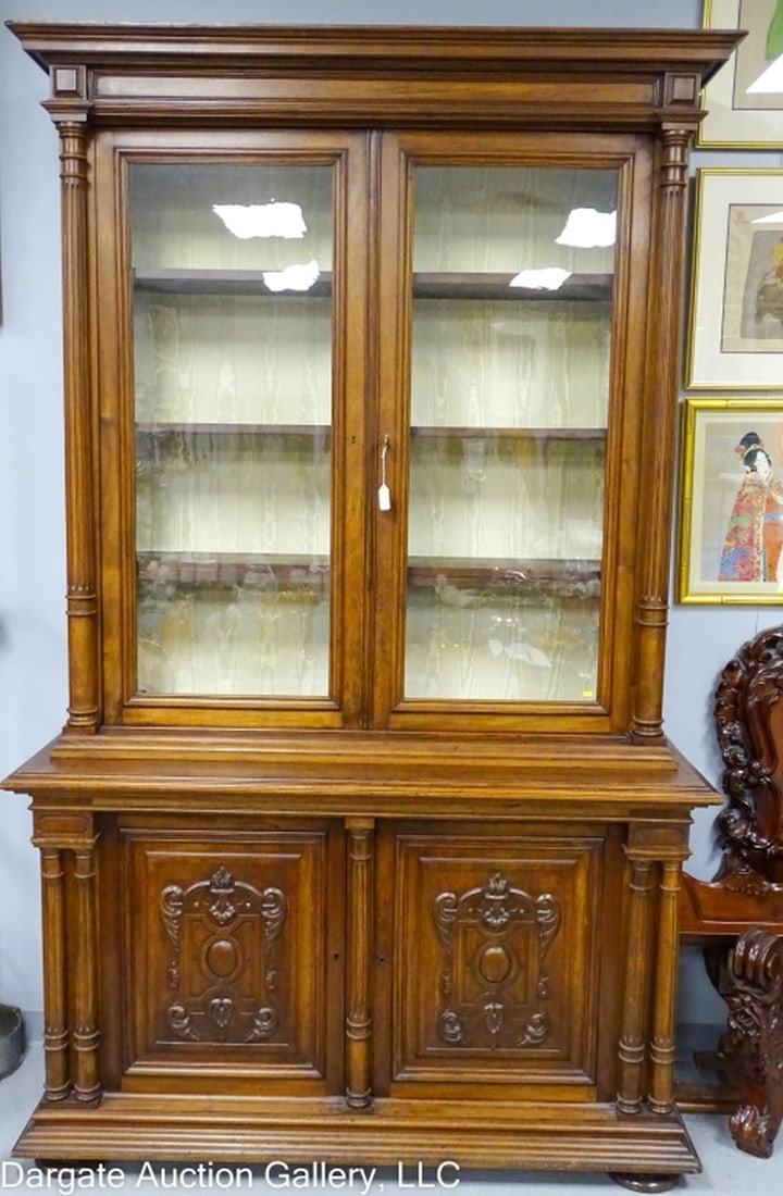 LARGE VICTORIAN LIBRARY WALNUT BOOKCASE (1 of 4)