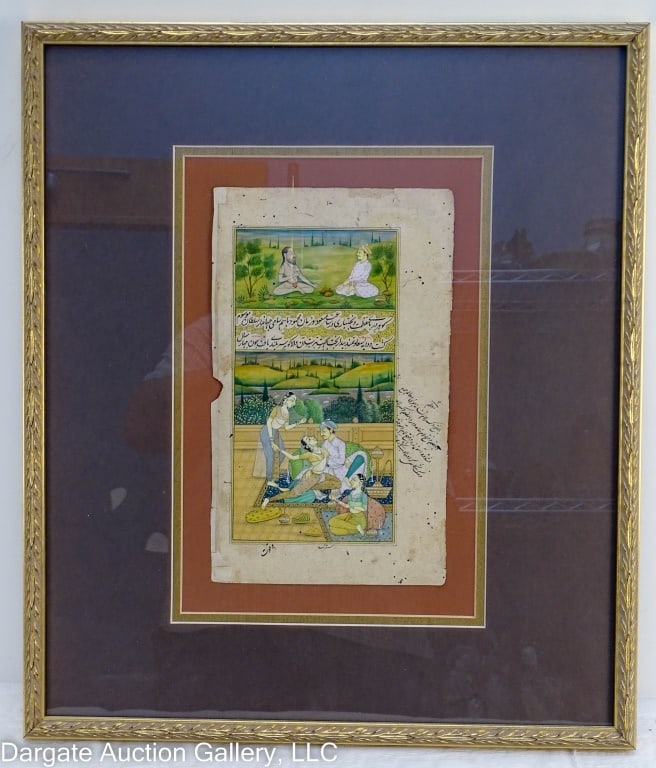 19th C INDO PERSIAN GOUACHE PAINTING COUPLE SCENE (1 of 6)