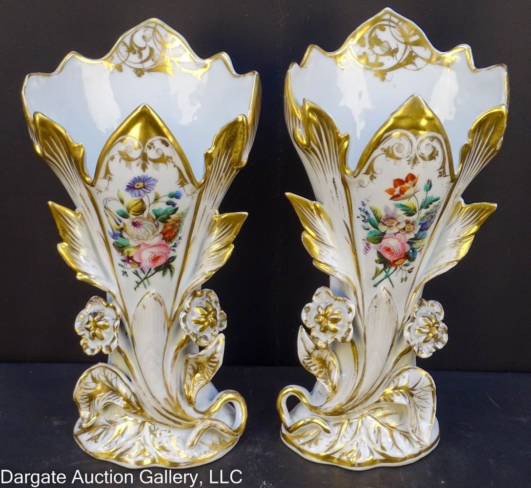 PAIR OLD PARIS PORCELAIN SPILL VASES (1 of 4)
