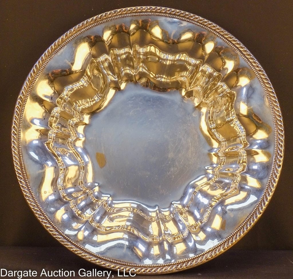 AMSTON STERLING SILVER 10" BOWL #260: Amston Sterling Silver Bowl - Rippled interior design, with roped rim, marked "Amston / Sterling / 260" / Weight: 9.62 ozt / / Measures: 2"H x 10" diameter