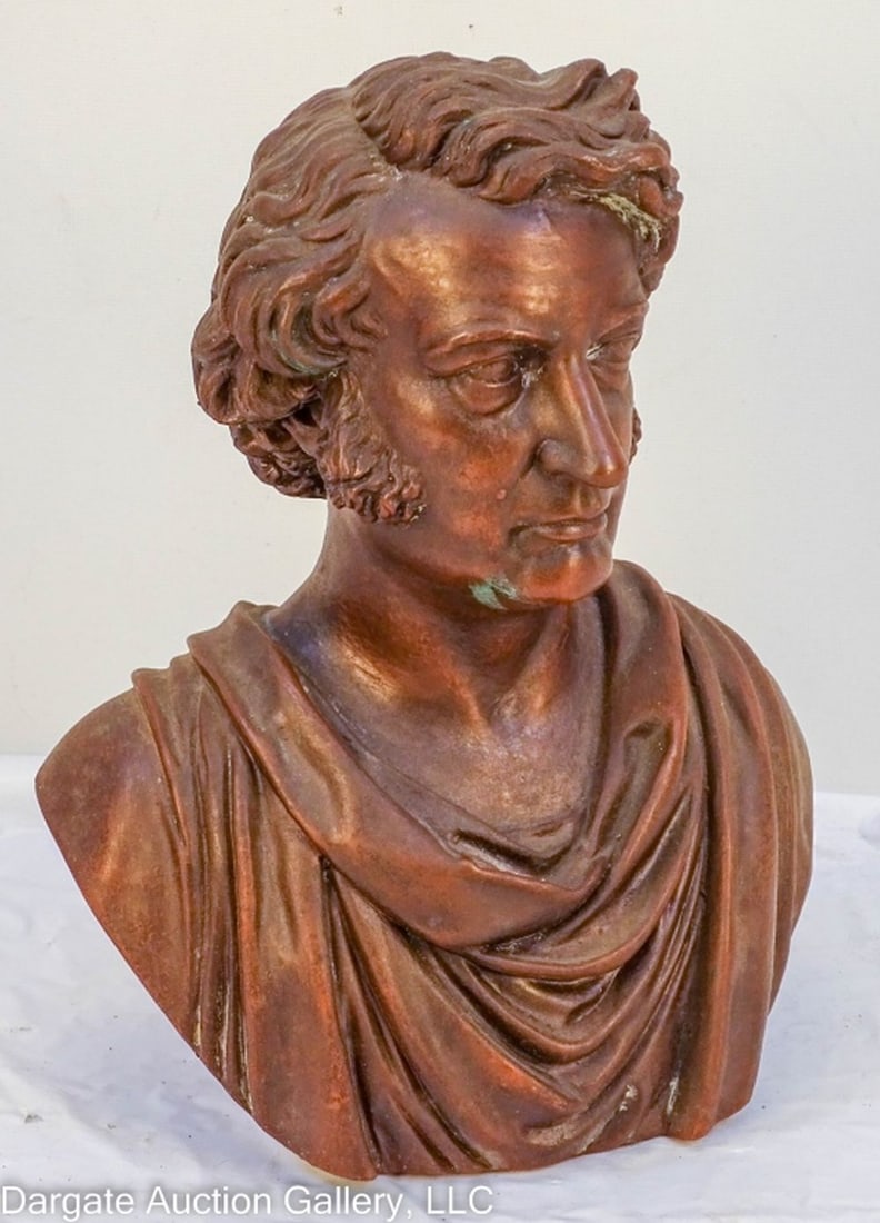SUMNER TAKE CARE OF MY CIVIL RIGHTS BILL BUST: Charles Sumner "Take Care of my Civil Rights Bill" Bust - Copper over porcelain bust; Impressed on back / Measures: 10"H x 8"W x 4"D