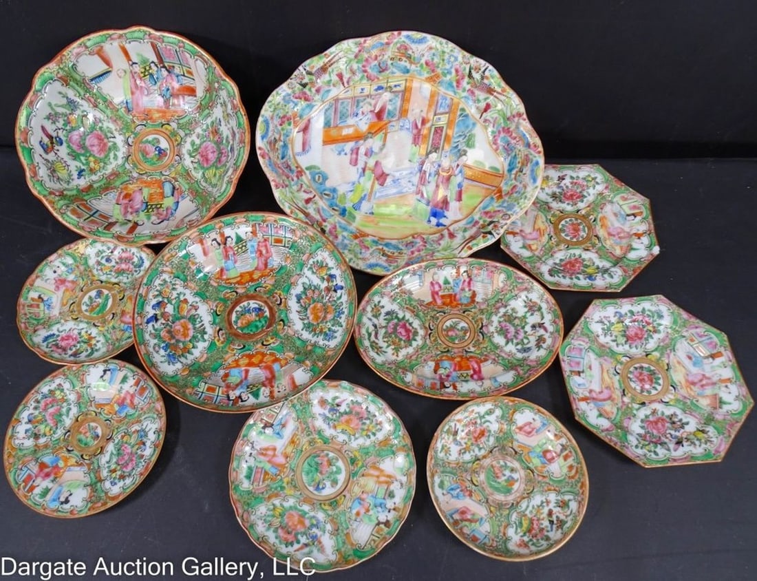 10pc CHINESE FAMILLE ROSE PORCELAIN DISHES & BOWLS (1 of 7)