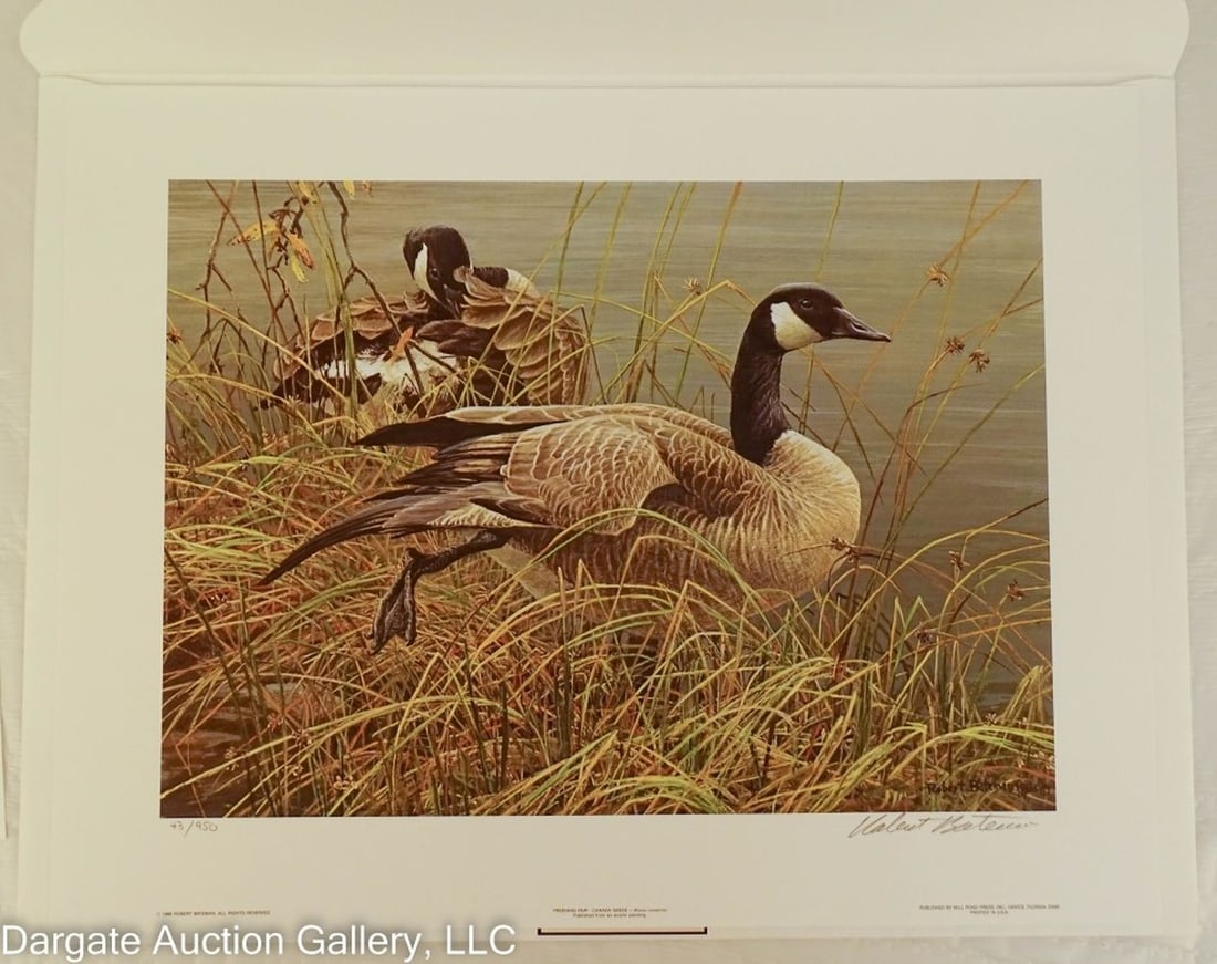 ROBERT BATEMAN 1896 PREENING PAIR LE PRINT: Robert Bateman (Canadian, b. 1930) Preening Pair ? Canadian Geese limited edition print. Published by Mill Pond Press. Unframed, in original Portfolio. Signed in pencil & in print lower right; numbere