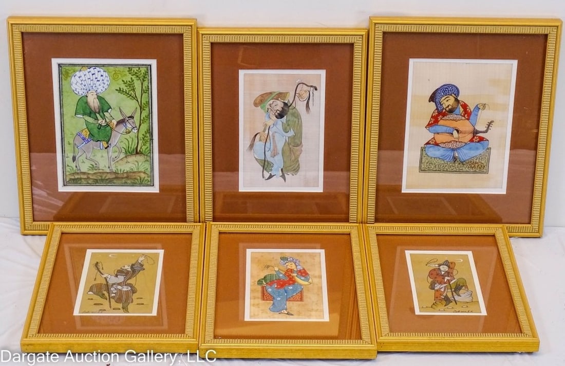 6 INDO-PERSIAN GOUACHE ON SILK PAINTINGS (1 of 9)