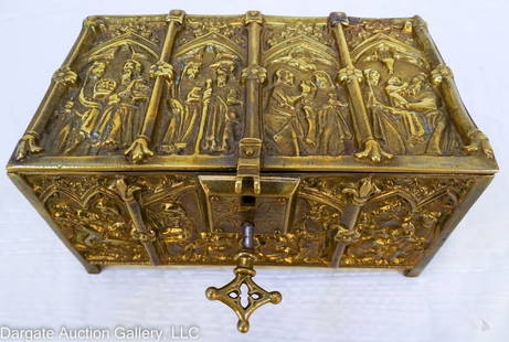 19th C ADOLF FRANKAN & Co GOTHIC CASKET BOX: Original 19th Century Adolf Frankan & Co Gothic Brass Casket Box - This box has been duplicated for centuries. Adolf Frankan & Co originally produced the brass casket boxes in the late 19th Century (1