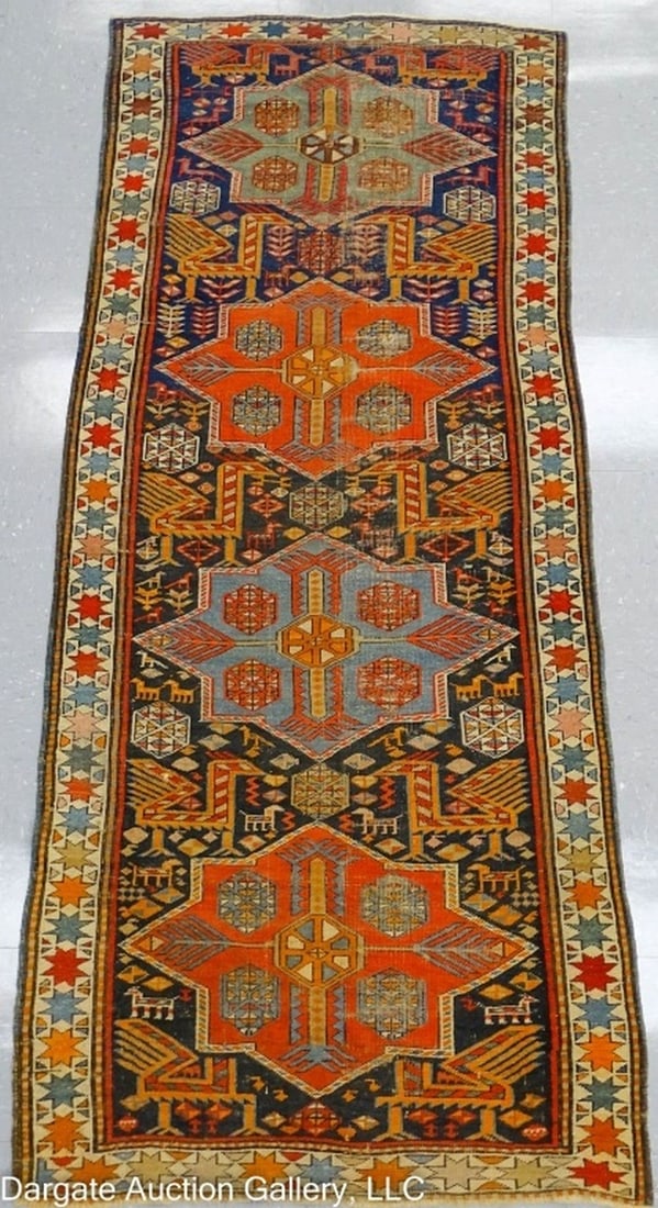 ANTIQUE CAUCASION RUG 96" x 40" (1 of 5)