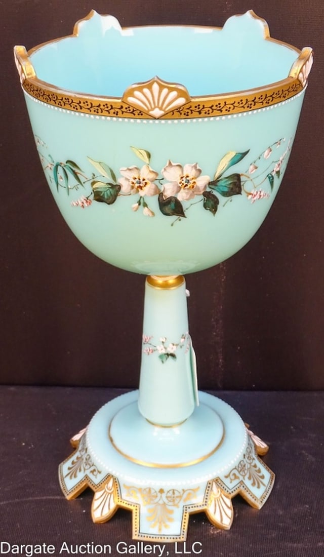 FRENCH ROBIN EGG BLUE OPALINE ENAMELED CHALICE (1 of 5)