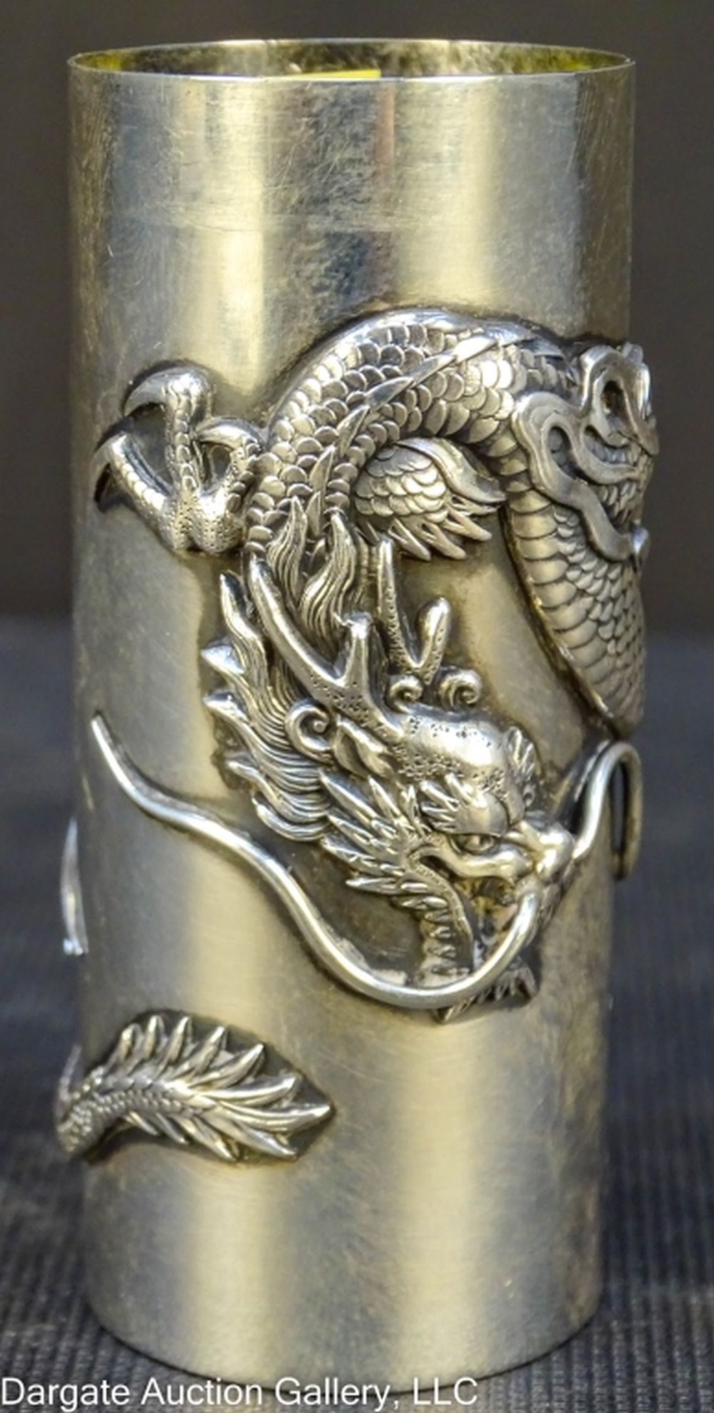 CHINESE EXPORT SILVER DRAGON CUP SHOT GLASS (1 of 6)