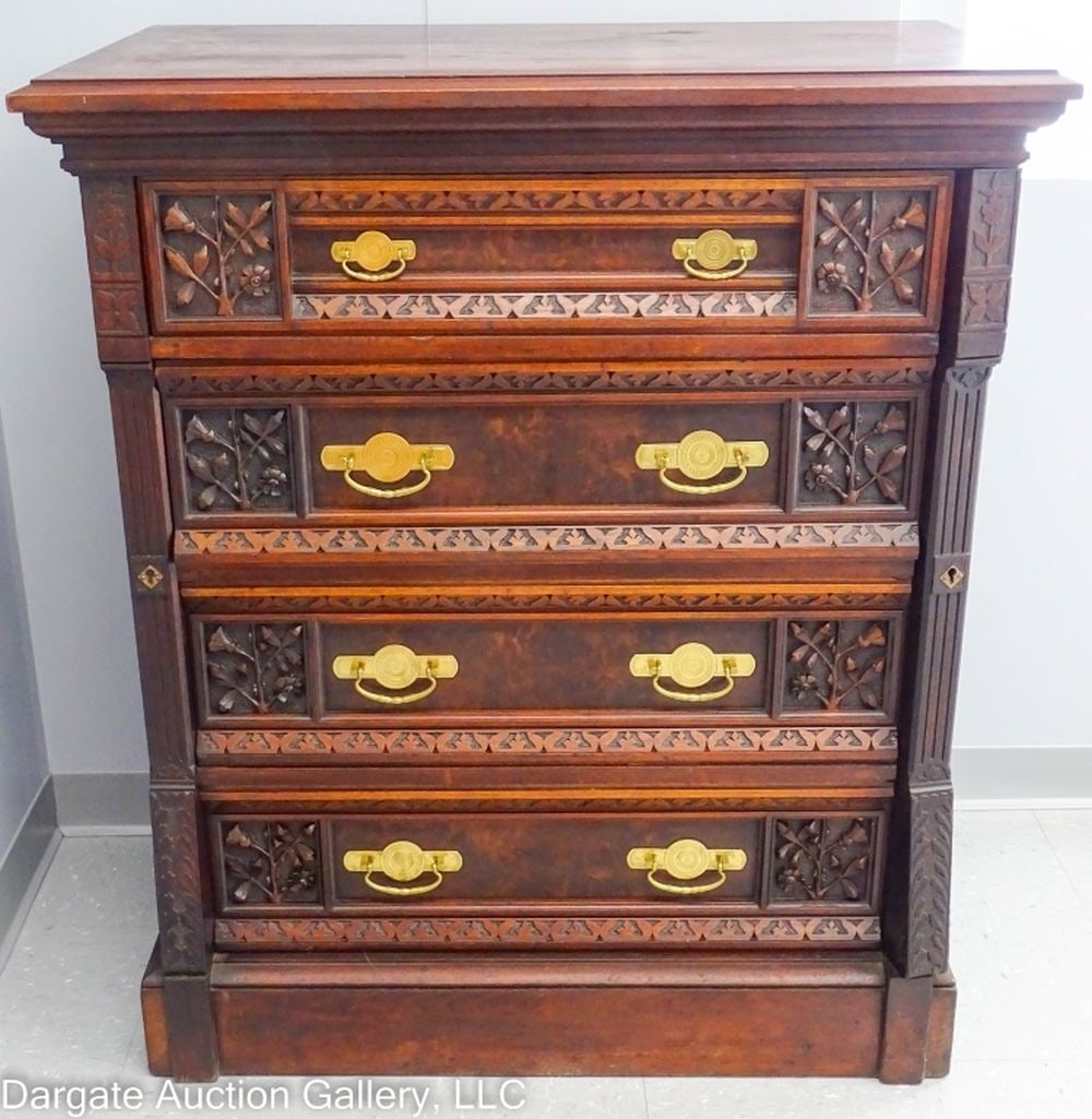 AESTHETIC MOVEMENT SIDE LOCK WALNUT CHEST (1 of 6)