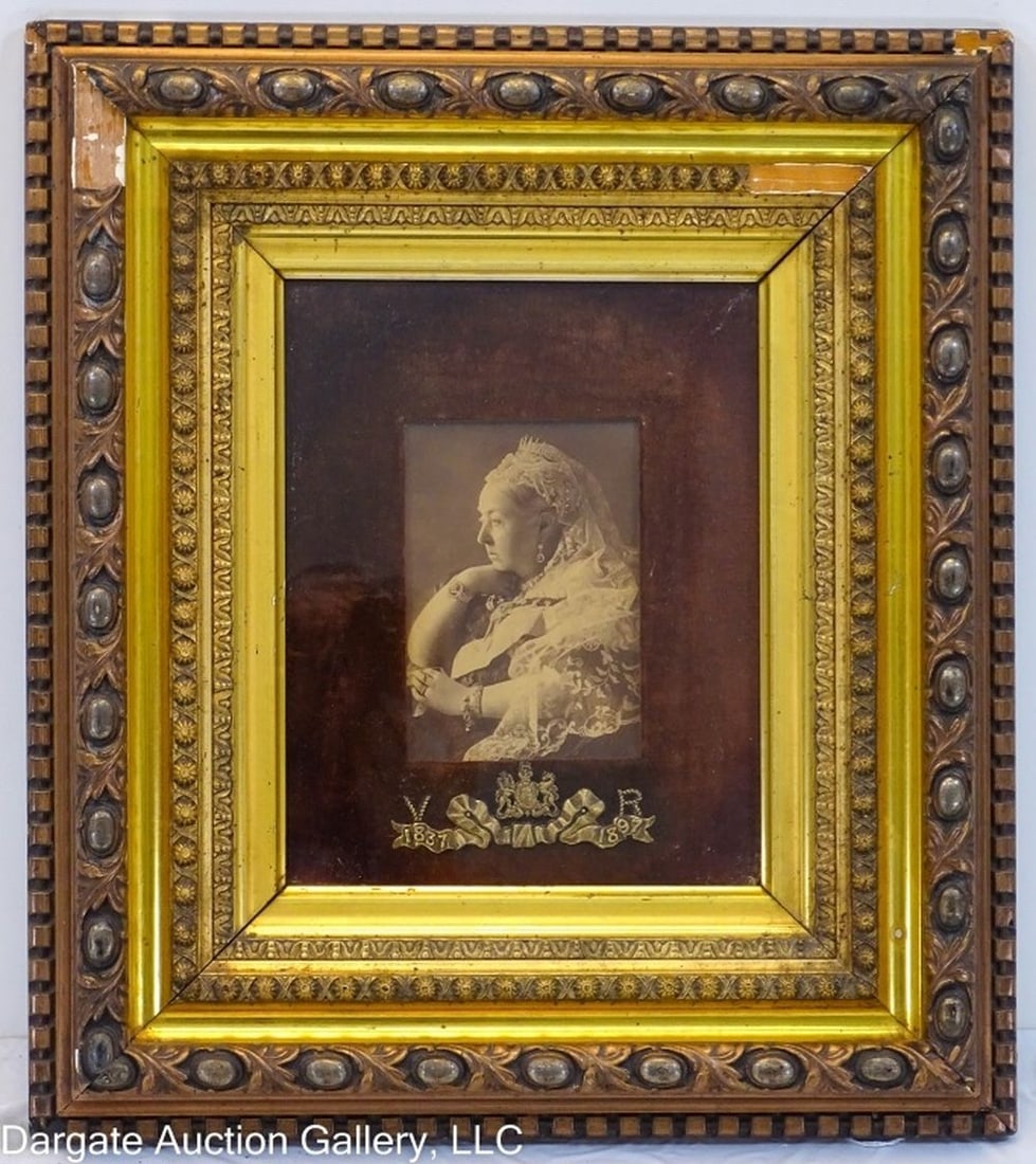 QUEEN VICTORIA DIAMOND JUBILEE PORTRAIT PHOTO: Circa 1897; Queen Victoria Diamond Jubilee Portrait Photo - matted and framed under glass. / Visible Art Size: 5.5"H x 3.75"W / Frame Size: 17.5"H x 13.75"W / Condition: Frame has wood loss