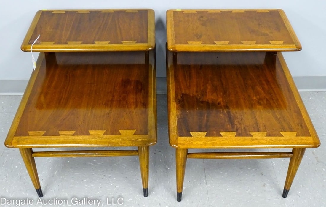 PAIR MCM LANE STEPPED END TABLES DOVETAILED TOP (1 of 5)