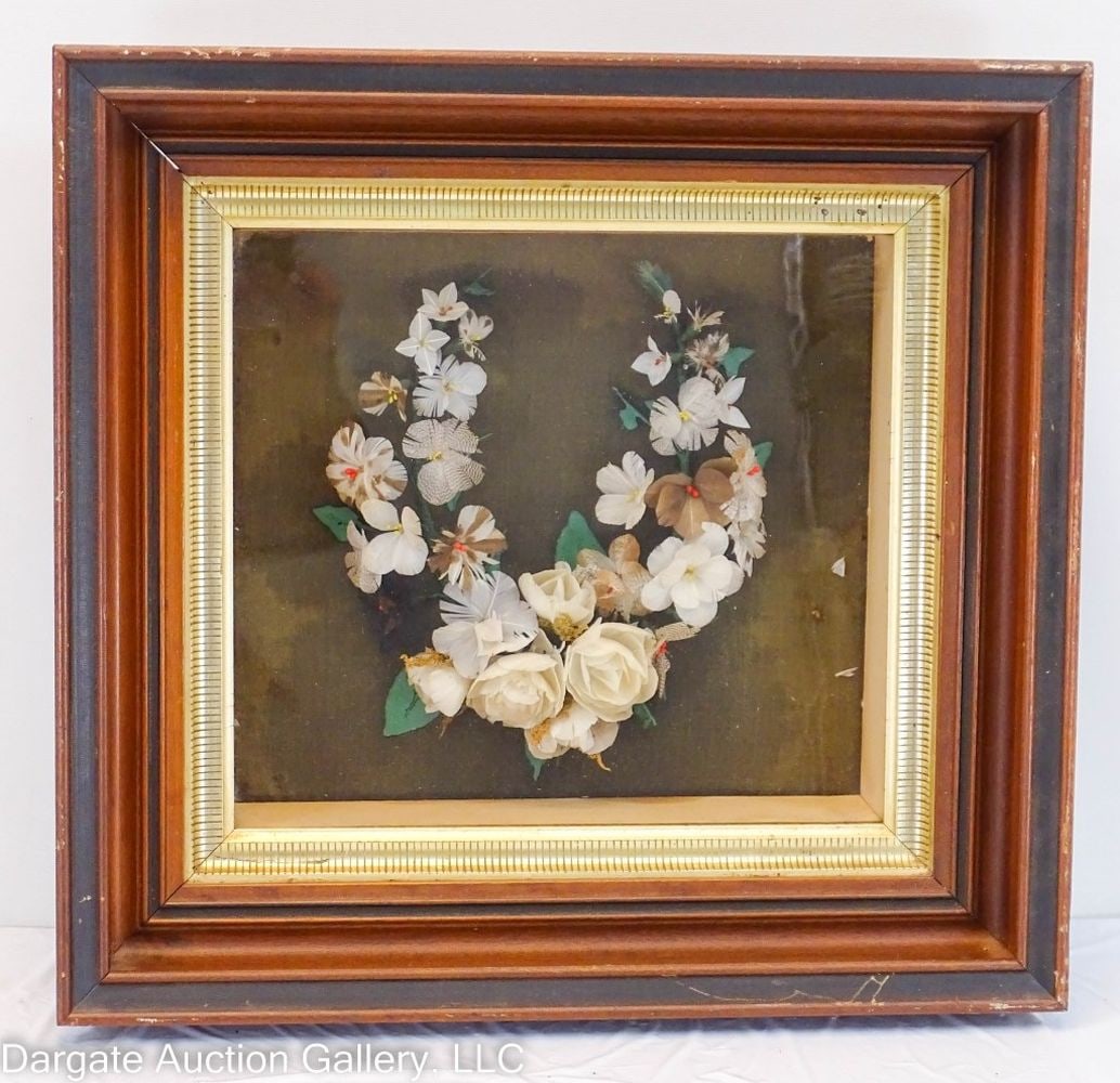 ANTIQUE FEATHER FLOWERS MOURNING WREATH (1 of 4)