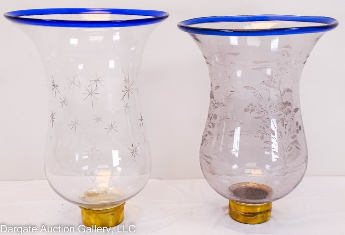 2 EARLY PITTSBURGH GLASS HURRICANE SHADES COBALT (1 of 7)