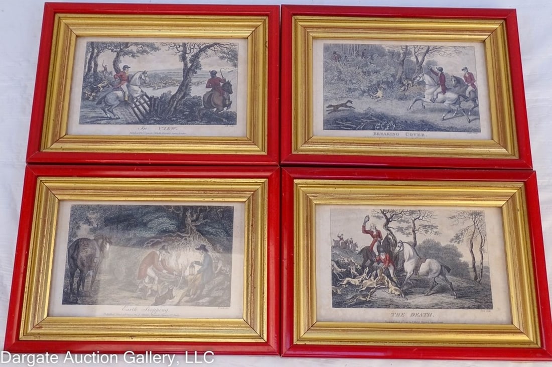 SET OF 4 1790'S SPORTING MAGAZINE FOX HUNT ETCHING (1 of 7)