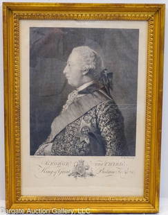 1765 ENGRAVING KING GEORGE III AFTER RAMSAY: 1765 Engraving King George III After Ramsay - Painted by Allan Ramsay (1713-1784) / Engraved by William Woollett (1735-1785) Circa 1765 / King George III in profile, left facing, wearing the riband an