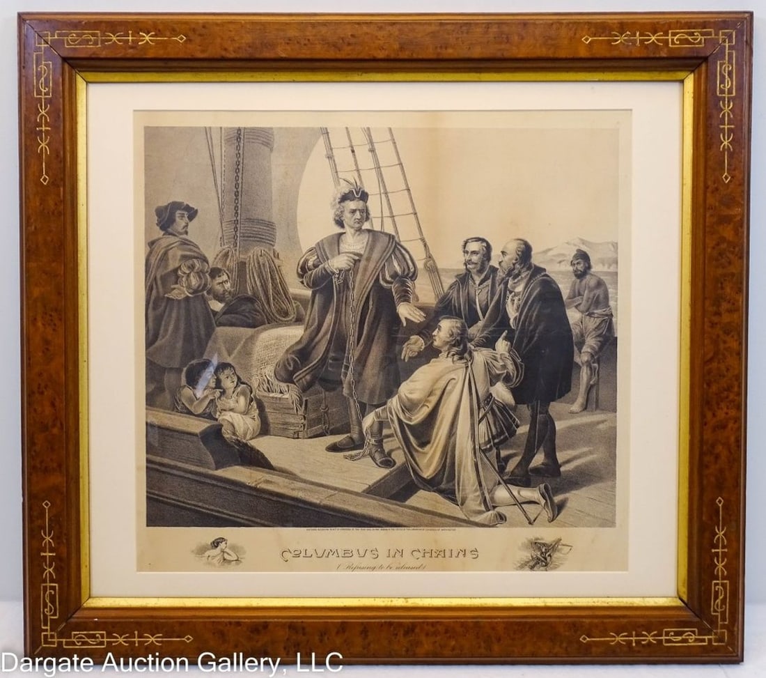 1892 COLUMBUS IN CHAINS ENGRAVING PUB BY MF TOBIN (1 of 5)