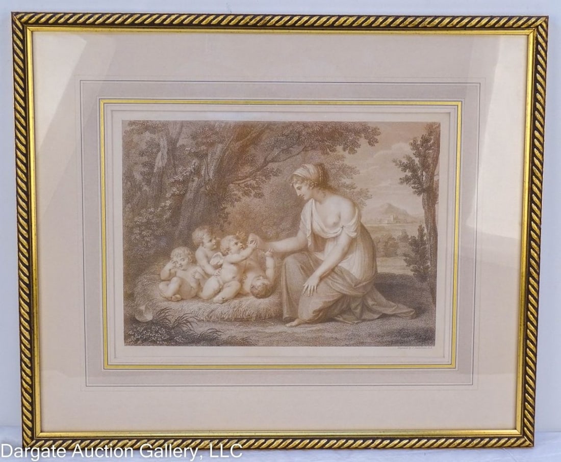 F BARTOLOZZI ENGRAVING OF ANGELICA KAUFFMAN: Francesco Bartolozzi (Italian, 1727-1815) Stipple engraving of Angelica Kauffman - Stipple engraving of the painting of Angelica Kauffman after artist Sir John Reynolds (British, 1723-1792). Published