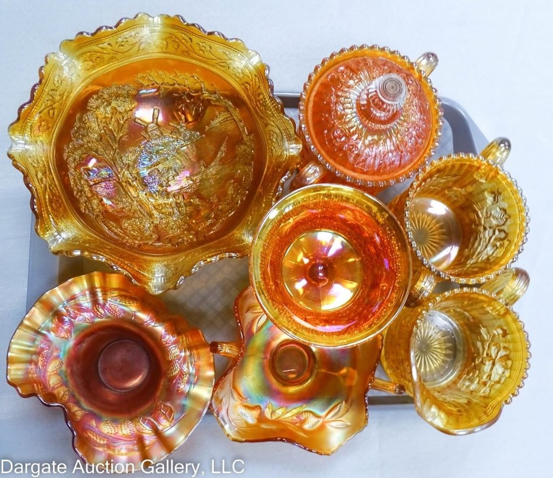 7pc ASSORTED MARIGOLD CARNIVAL GLASS INCL IMPERIAL (1 of 1)