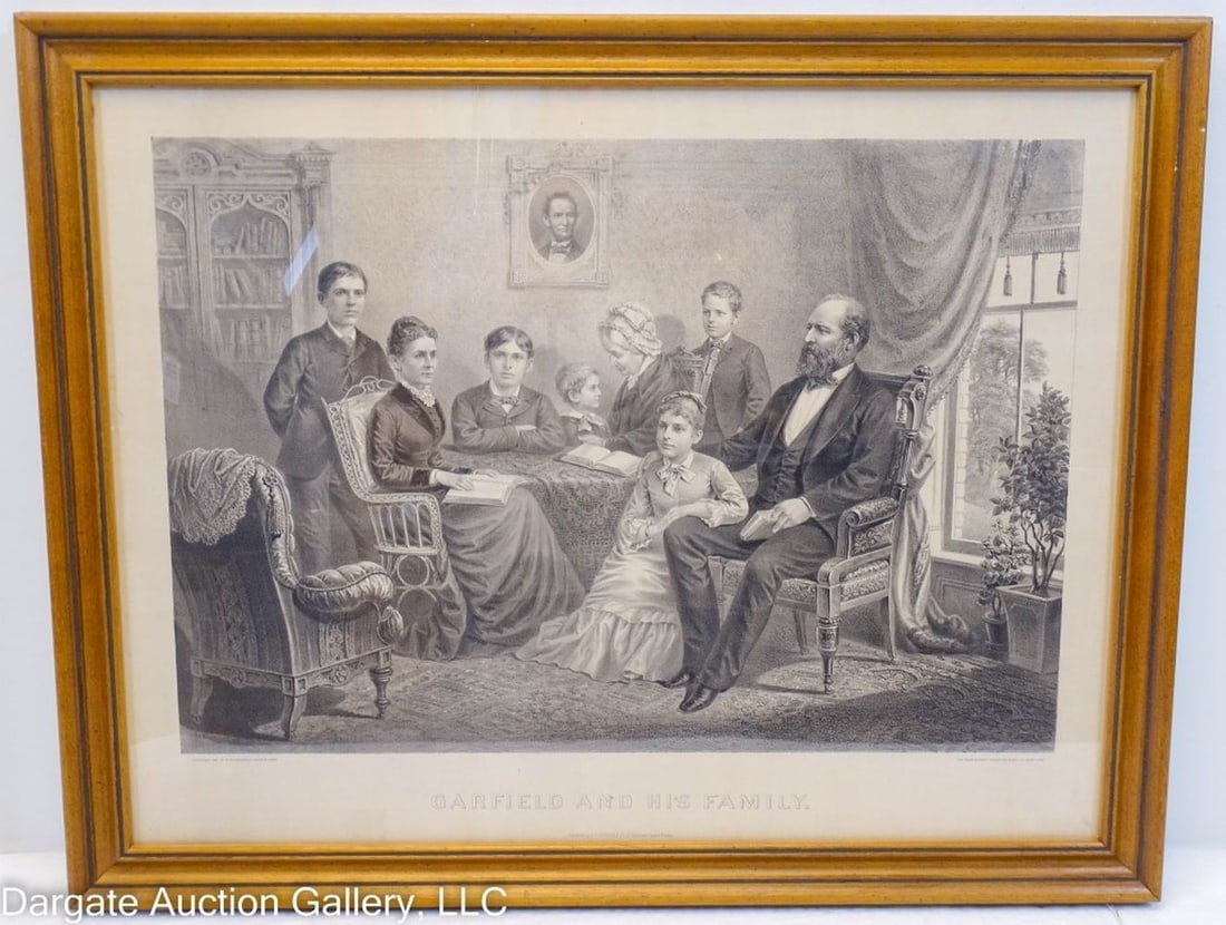 1881 ENGRAVING PRES GARFIELD AND FAMILY: 1881 Engraving President Garfield and Family - Major & Knapp Engraving & Mfg Co, Published by R.H. Curran & Co. Depicts James A Garfield, 20th President of the United Steates, and his family gathered 