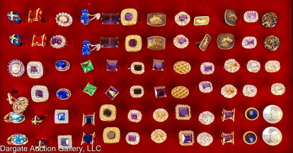 DISPLAY BOX LOT OF 36 ASST PRS CUFFLINKS INCL BOX: Includes Siam Sterling, faux pearl, rhinestone, crystal, gold and silver tones / Measures: n/a