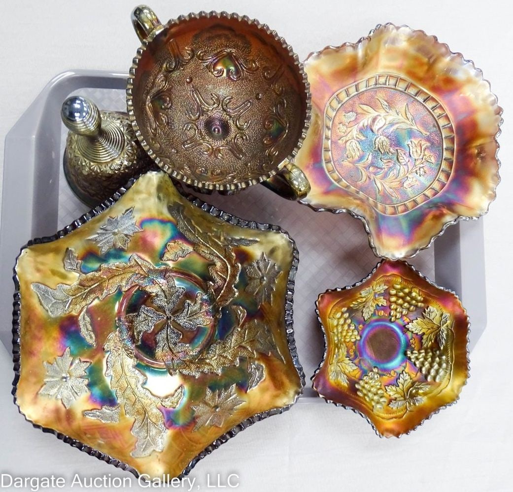 5pcs AMETHYST CARNIVAL GLASS INCL DUGAN NORTHWOOD (1 of 1)