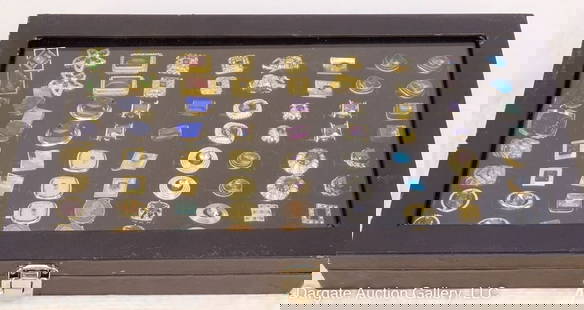 DISPLAY BOX LOT OF 36 ASST PRS CUFFLINKS INCL BOX: Includes 1 mismatched pair, coin, lapis, rhinestones, gold and silver tone / Measures: n/a