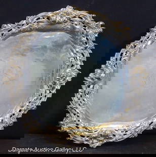 GEORGE W SHIEBLER & CO NY STERLING SILVER SALVER: An exceptional Sterling silver slaver mady by George W Shiebler & Co of New York NY, between 1876 and 1910 / Weight: 14.69 ozt / Measurements: .75"H x 11"W / Provenance: From the descendants of