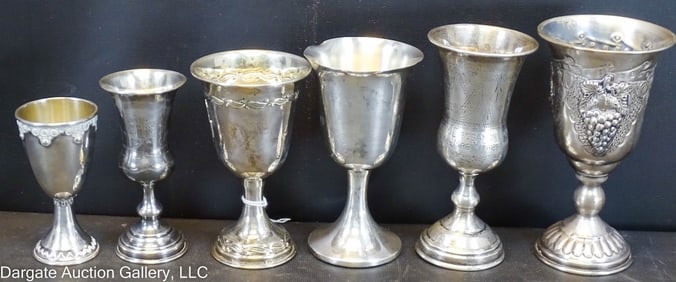 6 STERLING SILVER KIDDUSH CUPS AND GOBLETS