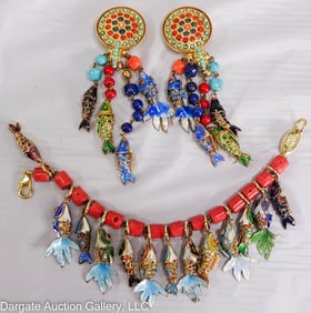 CAROL ZINI ENAMEL FISH BACELET & EARRING SET