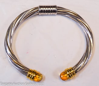 STAINLESS STEEL CITRINE CABLE CUFF BRACELET