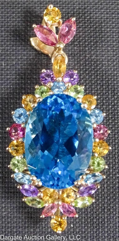 14k YELLOW GOLD AND BLUE TOPAZ PENDANT (1 of 2)