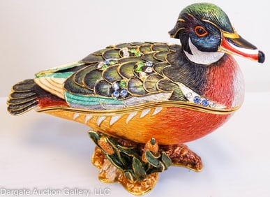 NOBILITY BEJEWELED PEWTER ENAMEL DUCK BOX