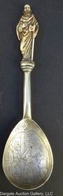 ANTIQUE SILVER & CARVED BONE APOSTLE SPOON