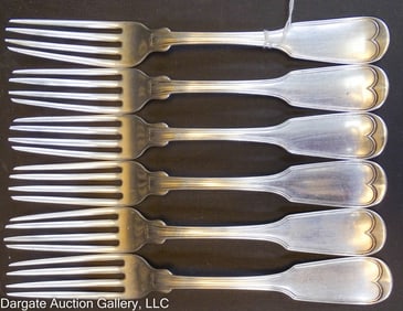 6pc JAMES G MOREY & BRO SOUTHERN COIN SILVER FORKS
