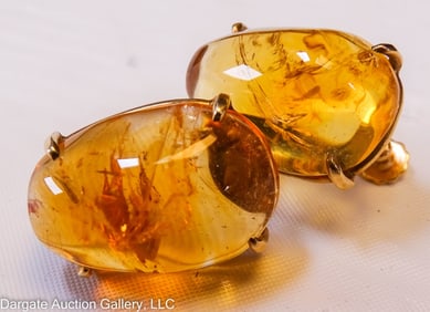 14K YELLOW GOLD AMBER SCREW BACK EARRINGS