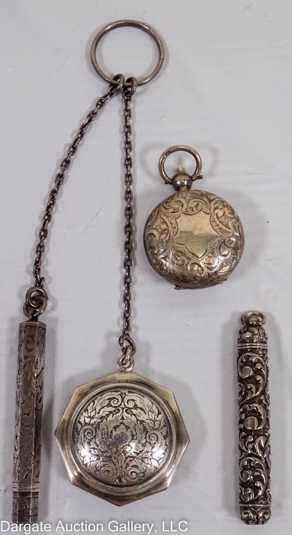 4pc ANTIQUE STERLING CHATELAINE ACCESSORIES (1 of 3)