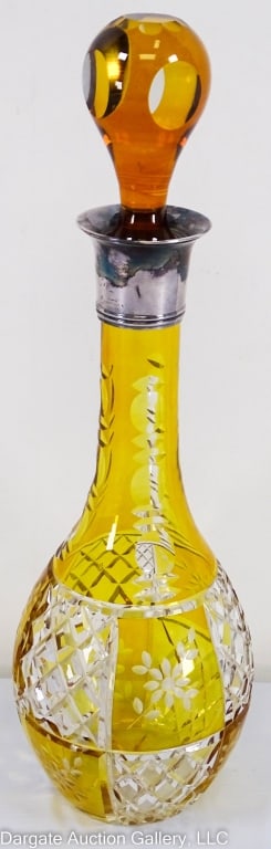 YELLOW CUT TO CLEAR STERLING RIM DECANTER (1 of 7)