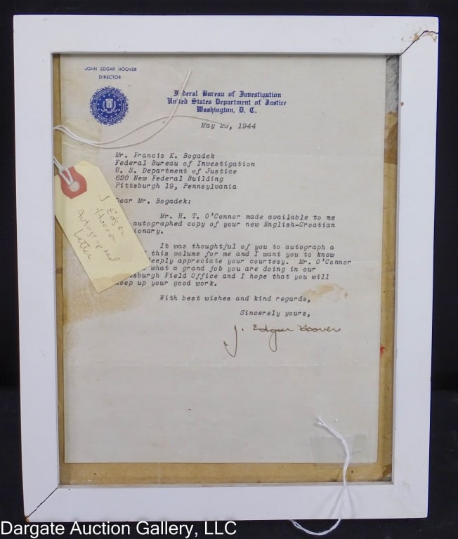 1944 J EDGAR HOOVER LETTER (1 of 7)