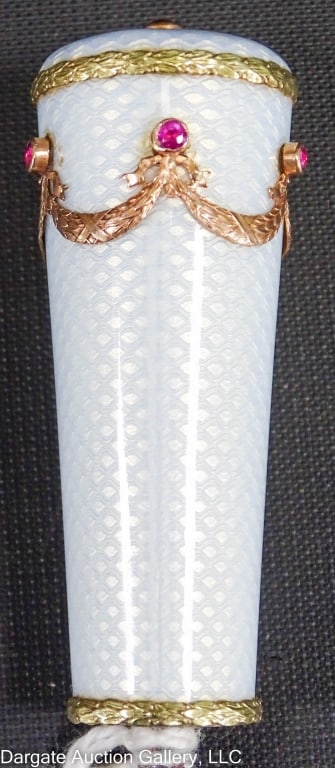 GOLD MOUNTED WHITE ENAMEL & RUBY CANE HANDLE (1 of 5)