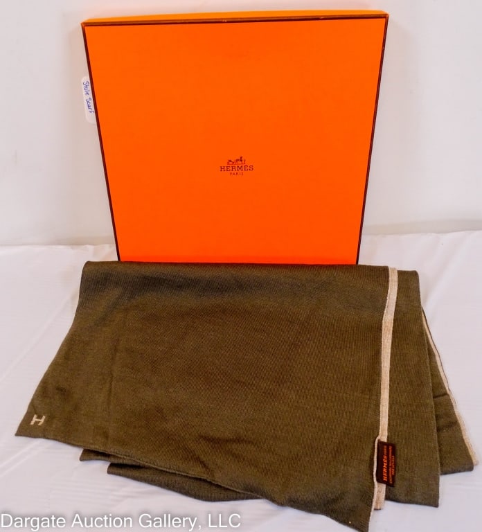 HERMES CHASMERE SILK 2 TONE GRAY STOLE SCARF (1 of 2)