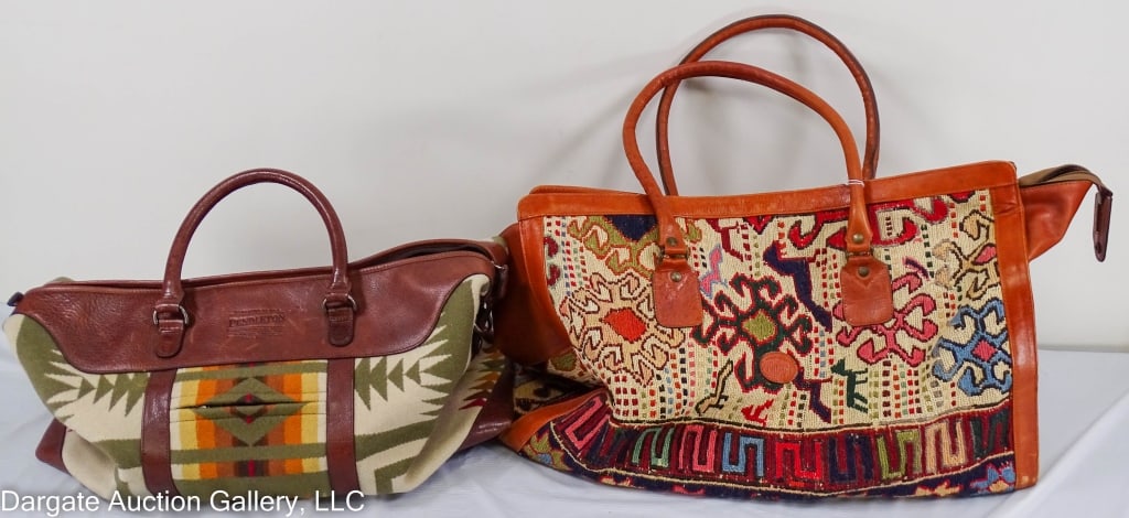 2 LEATHER & WOOL DUFFLE TRAVEL BAGS INCL YUR ART (1 of 8)