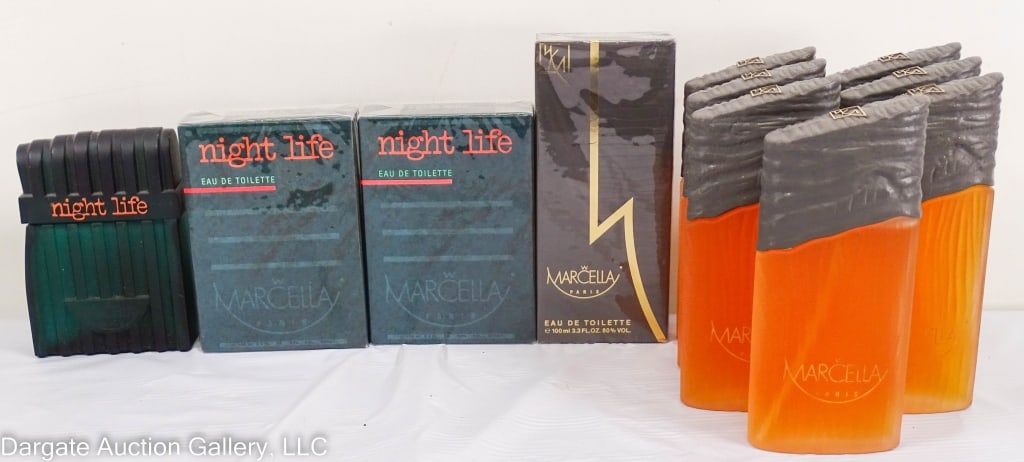 11pc VINTAGE MARCELLA WOUTERS NIGHT LIFE & MARCELA: Includes : (7) Marcella 100 ml / 3.3 fl oz no box (4 have chipped/cracked lids)(1) Marcella 100ml / 3.3 fl oz sealed box (2) Night Life 100ml / 3.3 fl oz sealed box (1) Night Life 100ml / 3.3 fl oz no