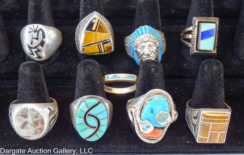 9 NATIVE AMEICAN INDIAN STERLING SILVER RINGS (1 of 3)